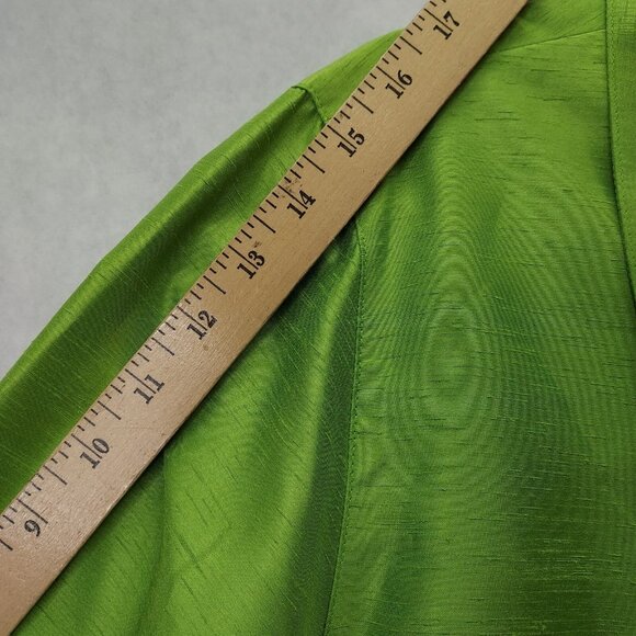 Caroline Rose Blouse Women M Iridescent Green Lagenlook Collared Roll-tab Sleeve - Picture 9 of 10